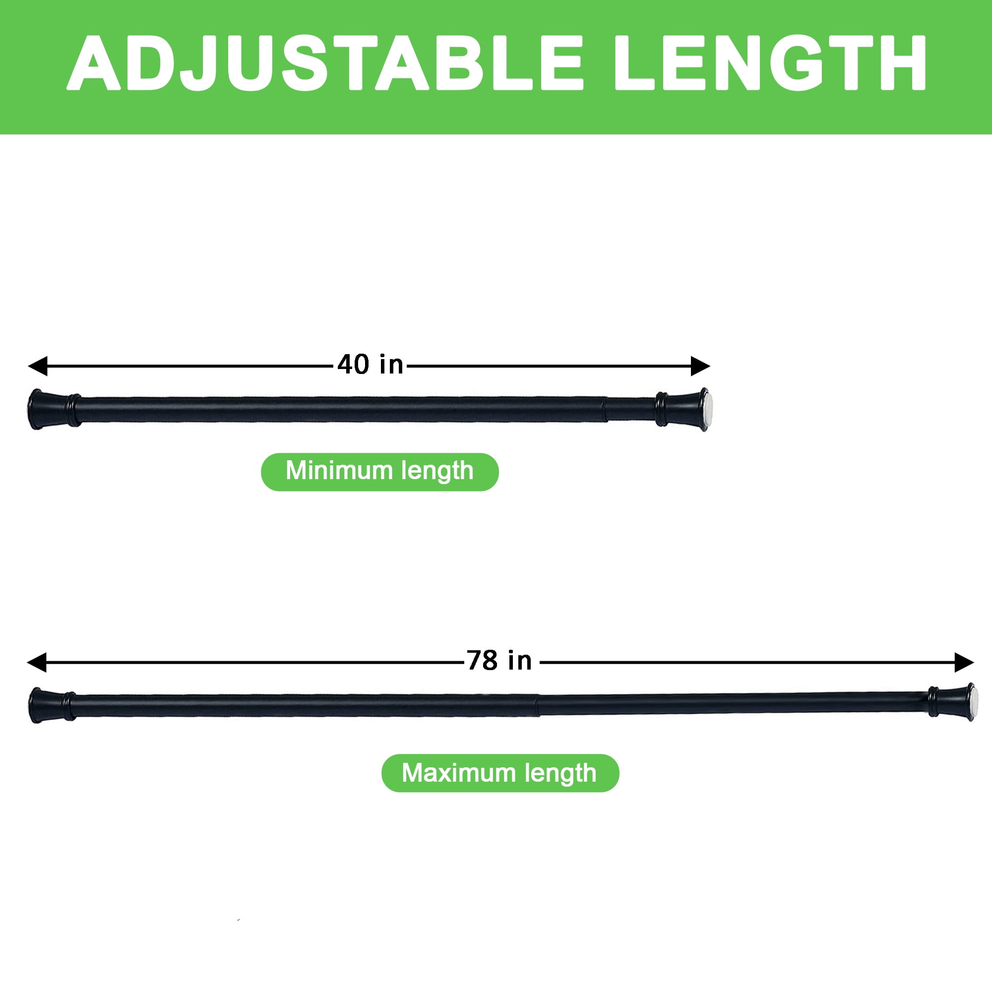 No Drill Tension Curtain Rod, 40.55‑78.78 Inch Black Telescoping Shower Rod, Adjustable Window Curtain Rod for Bathroom Closet Doorway
