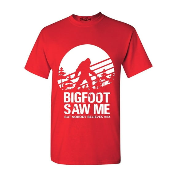 Shop4Ever Men's Bigfoot Saw Me But Nobody Believes Him Graphic T-shirt XXX-Large Red