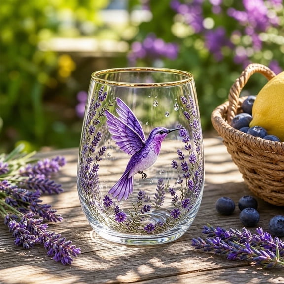Gold Rim Stemless Glass Tumbler, 14oz Sunflower Bee Printed Decorative Glass Cup for Tea Wine Water Home Table Decor Gift