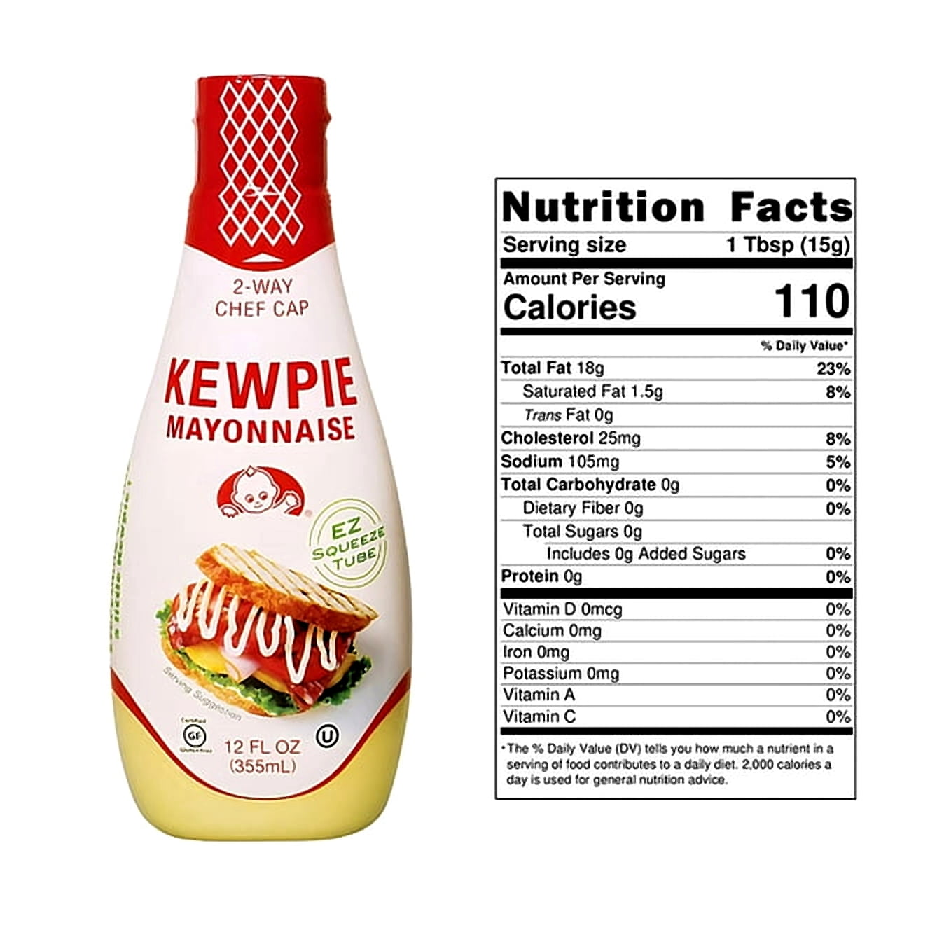 (6 Pack) Kewpie Gluten-Free Squeeze Tube Mayonnaise, 12 Fl Oz