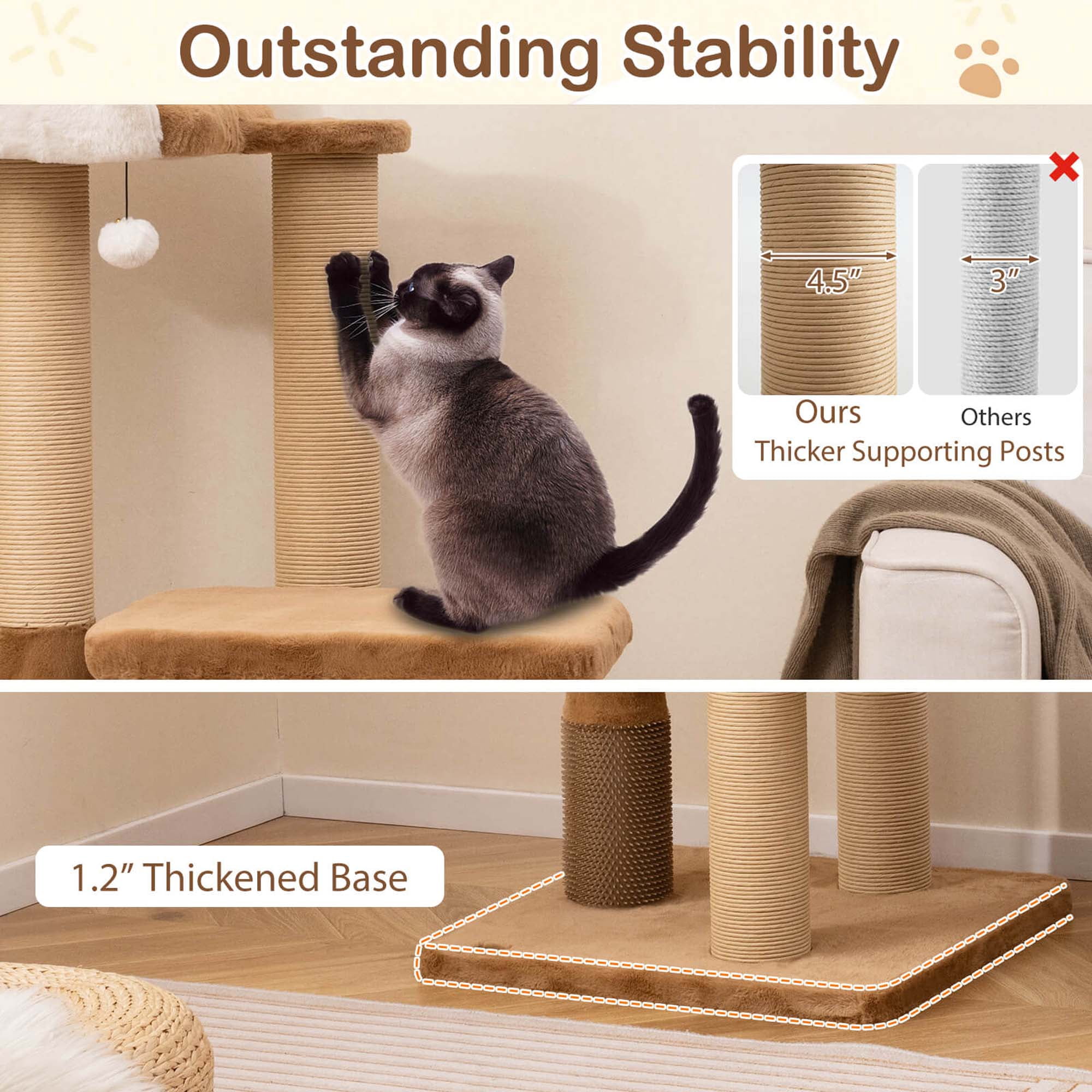 Costway 44" Cat Tree for Indoor with Plush Padded Perch Scratching Posts Jumping Platform