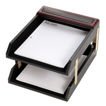 Rosewood & Leather Double Letter Trays