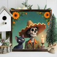8x8 Inch Framed Wood Wall Art, Day of the Dead Skeleton with Black Cat ...