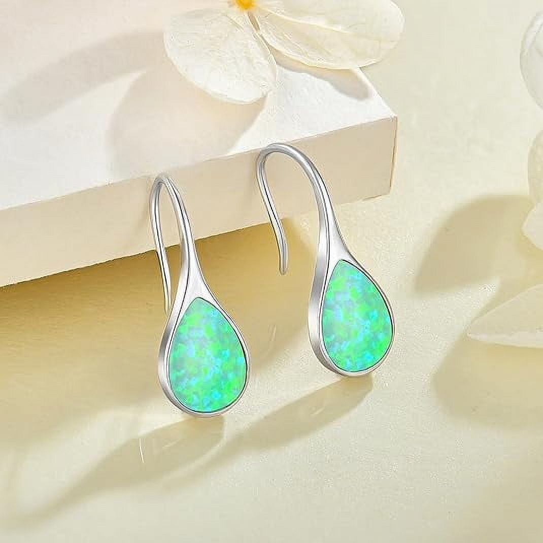 White Opal Earrings 925 Sterling Silver Hook Drop Teardrop Gemstone Earrings October Birthstone Dangle Earrings Jewelry Valentine's Day Gift for Women