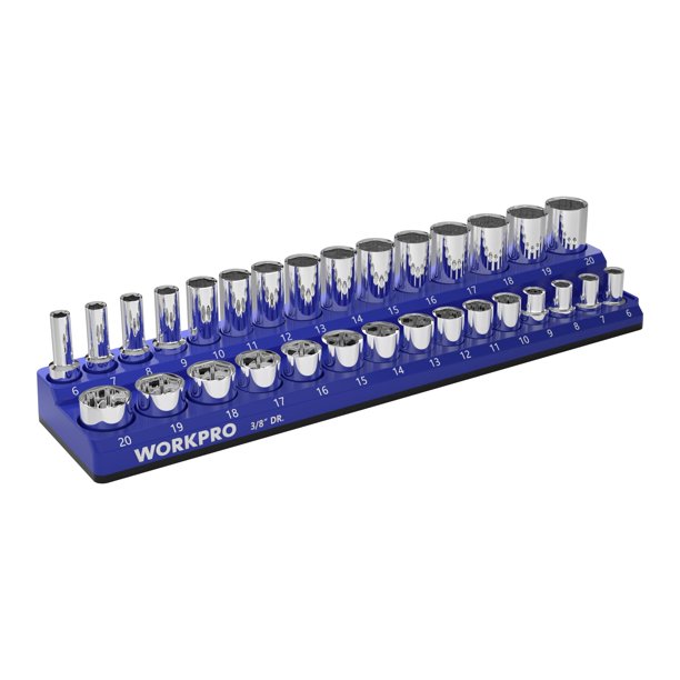 Organizador de enchufes WORKPRO magnético, 30 enchufes métricos de 3/8 pulgadas