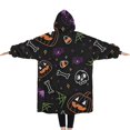 thumbnail image 2 of Oversized Wearable Blanket Hoodie,Halloween Colorful Spooky Elements Sherpa Blanket Hoodie with Super Pockets,Super Warm Fuzzy Pullover for Women & Men, 2 of 6