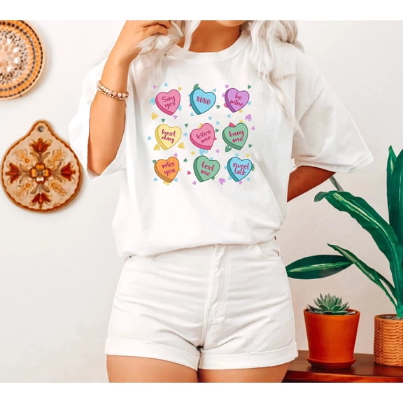 DeliFri Valentines Day -Shirt, Conversation Hearts -Shirt, Valentines Day Shirts for Women, Valentines Day Gift, Cute Heart