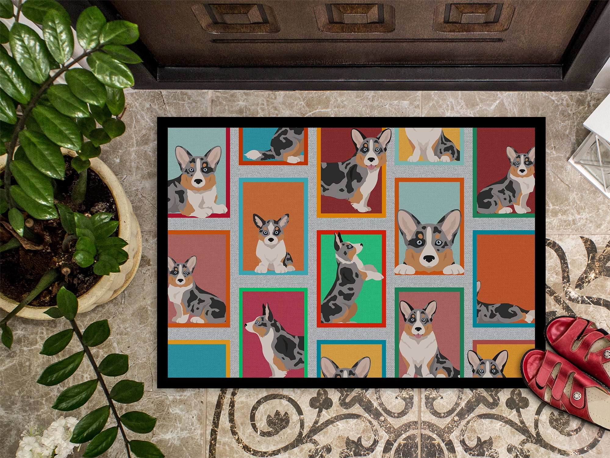 Lots of Blue Merle Welsh Cardigan Corgi Indoor or Outdoor Mat 18x27 27 in x 18 in