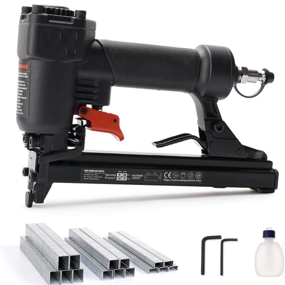 20 Gauge Crown Air Stapler Pneumatic Staple Gun with 1200pcs Staples, 1/4-Inch to 9/16-Inch Upholstery Stapler for Upholstering, Woodworking and DIY Projects