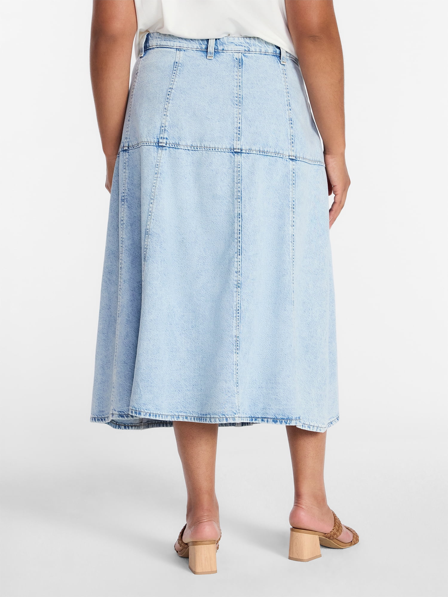 Terra & Sky Women's Plus Drapey Button Front Denim Skirt, Sizes 16W-24W