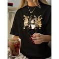 thumbnail image 1 of 1pc Vintage Style Women'S T-Shirt, Geometric Snowman Print, Polyester Knit Fabric, Crew Neck, Short Sleeve, Regular Length, Summer Casual Top, 1 of 6