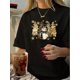 thumbnail image 1 of 1pc Vintage Style Women'S T-Shirt, Geometric Snowman Print, Polyester Knit Fabric, Crew Neck, Short Sleeve, Regular Length, Summer Casual Top, 1 of 6