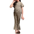 thumbnail image 3 of Girl Outfits Drawstring Top with Flared Pants Breathable Summer Set Girls' Clothing Sets Light Green 9-10T, 3 of 9