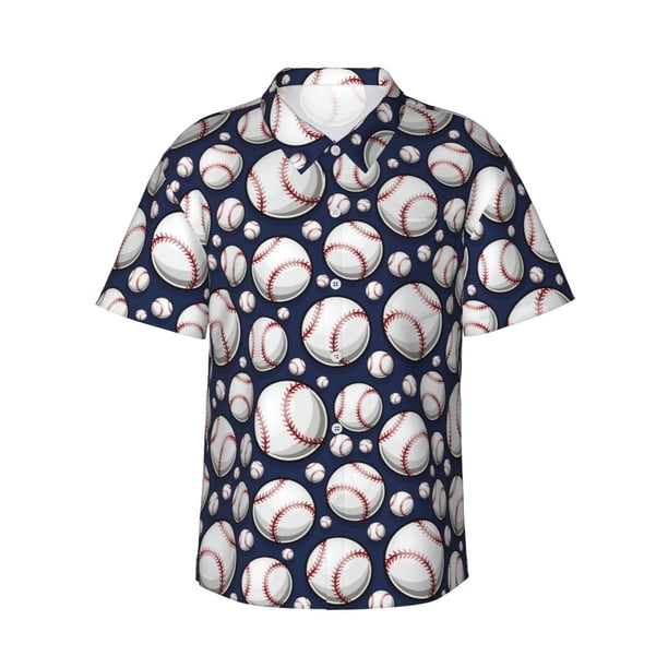 Fotbe Cute Basebal Camisa Hawaiana para Hombre Unisex – Camisa Casual de Verano con Botones de Manga Corta de Algodón y Lino,X-Large