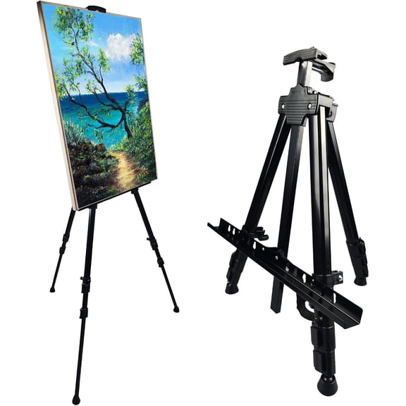 Art Painting Display Artist Easel Stand,Portable Metal Adjustable Easels for Painting Canvases Height from 17 to 66 Inch - Carry Bag for Table-Top/Floor Displaying and Wedding Signs - Black