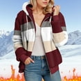 thumbnail image 2 of larppty Fleece Jackets for Women Fashion Color Block Cardigan Coats Warm Outerwear Fall Fashion Warm Clothes (Wine, M), 2 of 6
