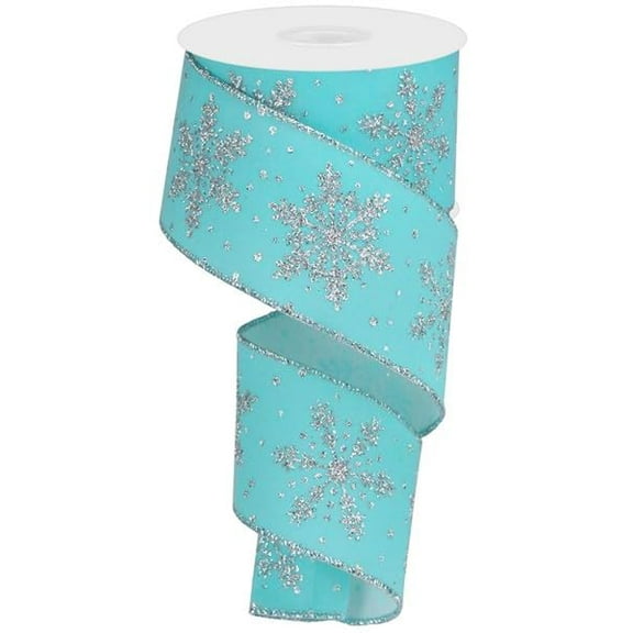 Glittered Snowflakes Wired Ribbon - Velvet Feel - Ice Blue Silver - 2.5 Inches x 100 Feet (33.3 Yards)