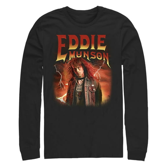 Netflix Men's Stranger Things Eddie Munson Metalhead Long Sleeve Shirt Black Small