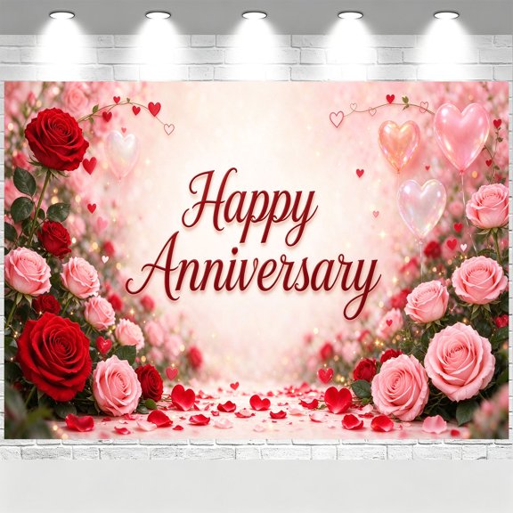 Happy Anniversary Backdrop Glowing Red Golden Heart Rose Anniversary ...