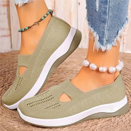 Women s Lightweight Knitted Loafers Casual Flat Shoes Comfortable Boat Shoes Flat Bottomed Breathable Walking Shoes Clearance Sale