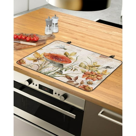 

Fall Botanical Stove Top Covers for Electric Stove Heat Insulation Fireproof Glass Cooktop Cover Counter Top Glass Stove Cover 36 x21 Vintage Orange Autumn Mushroom Maple Leaf