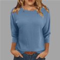 thumbnail image 2 of Inleife Womens Shirts Women's Fashionable Solid Round Neck 3/4 Sleeves Casual T-Shirt Tops Blouses, 2 of 6