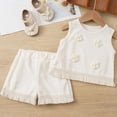 thumbnail image 1 of Conjunto de camiseta sin mangas con cuello redondo para niña, vestido sin mangas con botones finos para niña, falda francesa ceñida con cintura fruncida y volantes, conjunto de poliéster para niña, 1 of 6