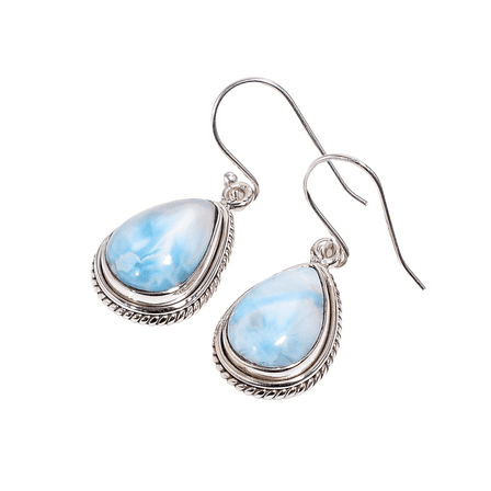 Natural Blue Larimar Gemstone 925 Sterling Silver Dangle Earrings Jewelry Gift for Her