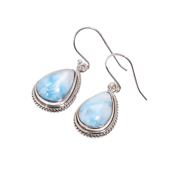 Natural Blue Larimar Gemstone 925 Sterling Silver Dangle Earrings Jewelry Gift for Her