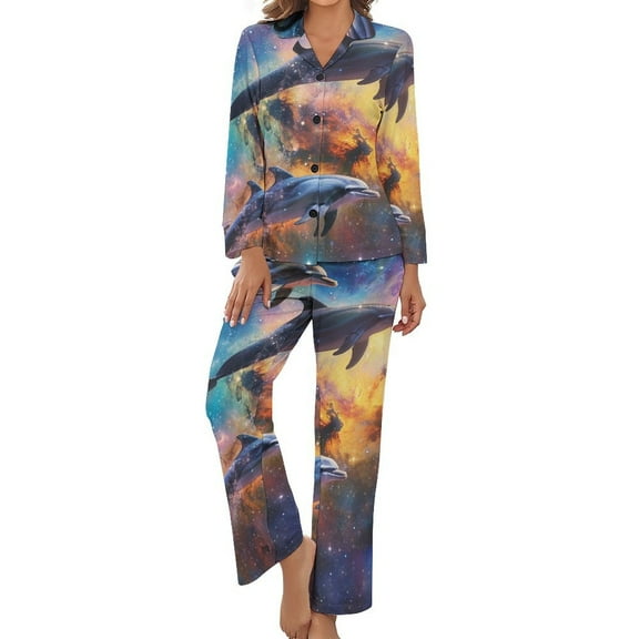 Dolphins Universe Women's Long Sleeve Flannel Pajama Set Sleepwear S