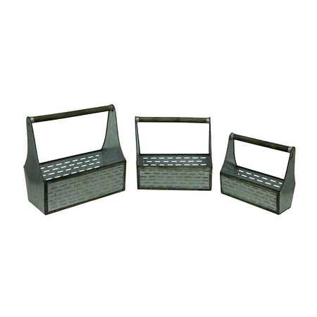 - Galvanized Cut Out Metal Set of 3 Antique Style Wooden Tool Boxes