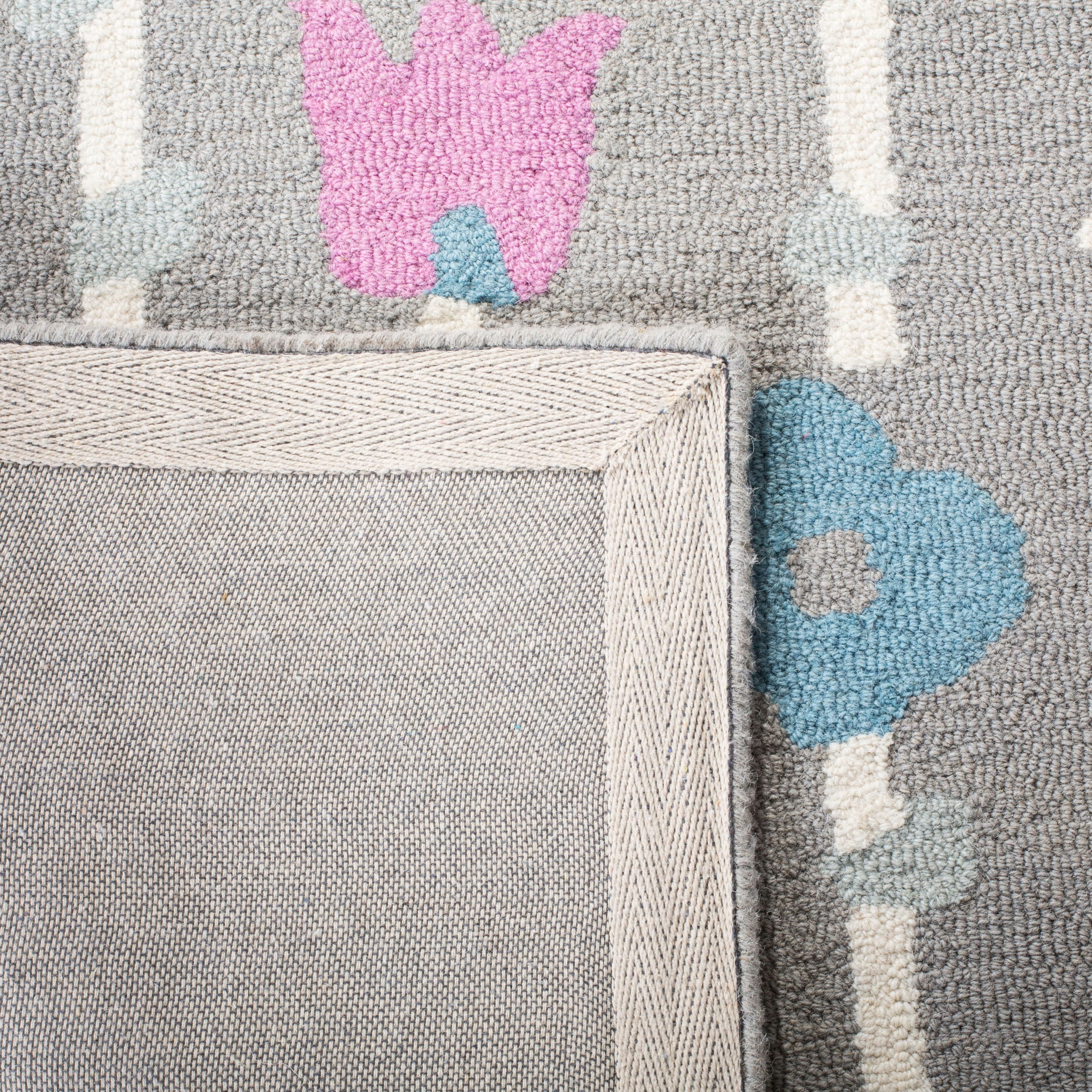 SAFAVIEH Kids Antoinette Floral Wool Runner Rug, Grey/Pink, 2'6" x 8'