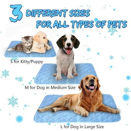 - S/M/L Pet Dog Cat Cooling Bed Fiber Mats Indoor Soft Summer Chilly Pad Cushion Blue Puppy Cool Lying Seat Bed Cold Fabric + PP Cotton