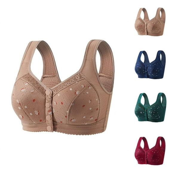 Women's Front Closure Floral Lace Bra Comfortable Support Underwire T Shirt Bralette Soft Wireless Everyday Wear Women’S Bras
