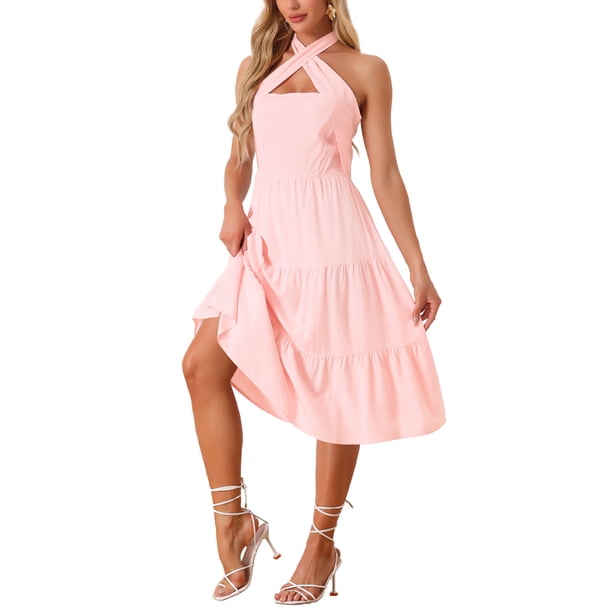 Vestido de tirantes con fruncido INSPIRE CHIC para mujeres, vestido de cóctel de ajuste delgado y con capas en color rosa