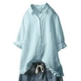 thumbnail image 1 of MAWCLOS Chemises pour Femmes Couleur Unie Blouse Boutonnée Tunique Ample à Volants Cyan S, 1 of 2