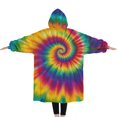 thumbnail image 2 of Oversized Wearable Blanket Hoodie,Rainbow Tie Dye Mandala Pattern Sherpa Blanket Hoodie with Super Pockets,Super Warm Fuzzy Pullover for Women & Men, 2 of 6