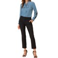 thumbnail image 2 of MODA NOVA Juniors Elegant Bow Tie Neck Blouse Long Sleeve Work Chiffon Shirt Grey Blue S, 2 of 6