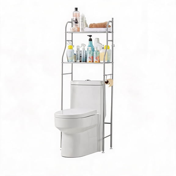 Gaderth Over The Toilet Storage Rack,Stainless Steel 3 Tier Bathroom Organizer Shelf With Paper Holder And 3 Hooks, Freestanding Over Toilet Organizer Over Toilet Shelf
