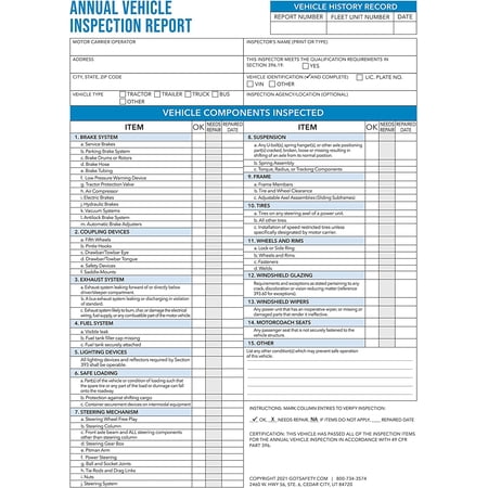 's Annual Vehicle Inspection Report Forms - 3-Ply Carbonless Forms - Meet DOT's Annual Vehicle Inspection Requirements 49 CFR 396.21 - X-Large Pack of 100-8.5" x 11"