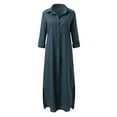 thumbnail image 4 of OVINYER Dress Women Casual Long Sleeve V-Neck Slim Fit Fashion Button Up Sexy Linen Blend Long Dress For Vacation Weekend Date, 4 of 6