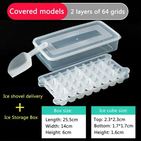 

Ice Cube Tray with Lid and Storage Bin for Freezer Easy-Release 64 Mini Nugget Ice Tray with Spill-Resistant Cover Container Scoop Durable Plastic Ice Mold & Bucket BPA Free