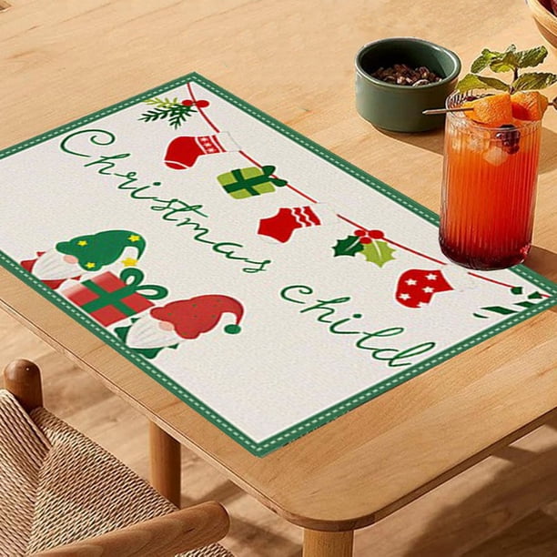 Adornos navideños, adornos navideños, regalos navideños, manteles individuales de lino navideños, borde para decoración de fiestas navideñas, tapete aislante térmico, almohadilla térmica con estampado