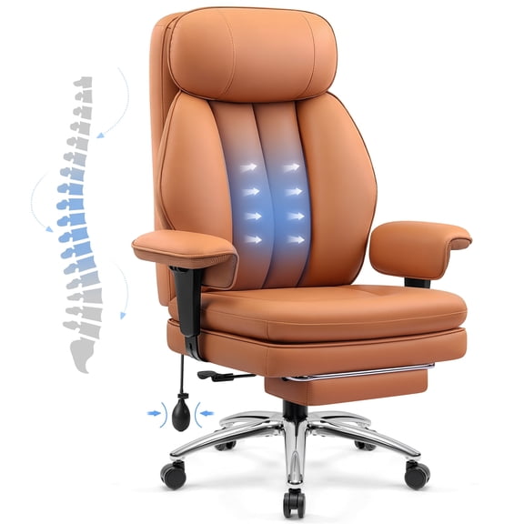 FASTES Office Chair, 500lbs Big and Tall Office Desk Chair Heavy Duty Ergonomic Leather Chairs with Lumbar Support High Back Computer Chair with Footrest, Brown