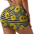 thumbnail image 2 of Fotbe Sunflowers On Black And White Stripes Seamless Shorts, Womens Workout Shorts High Waist Stretch Booty Short for Gym/Yoga/Running/Biking-XX-Large, 2 of 9