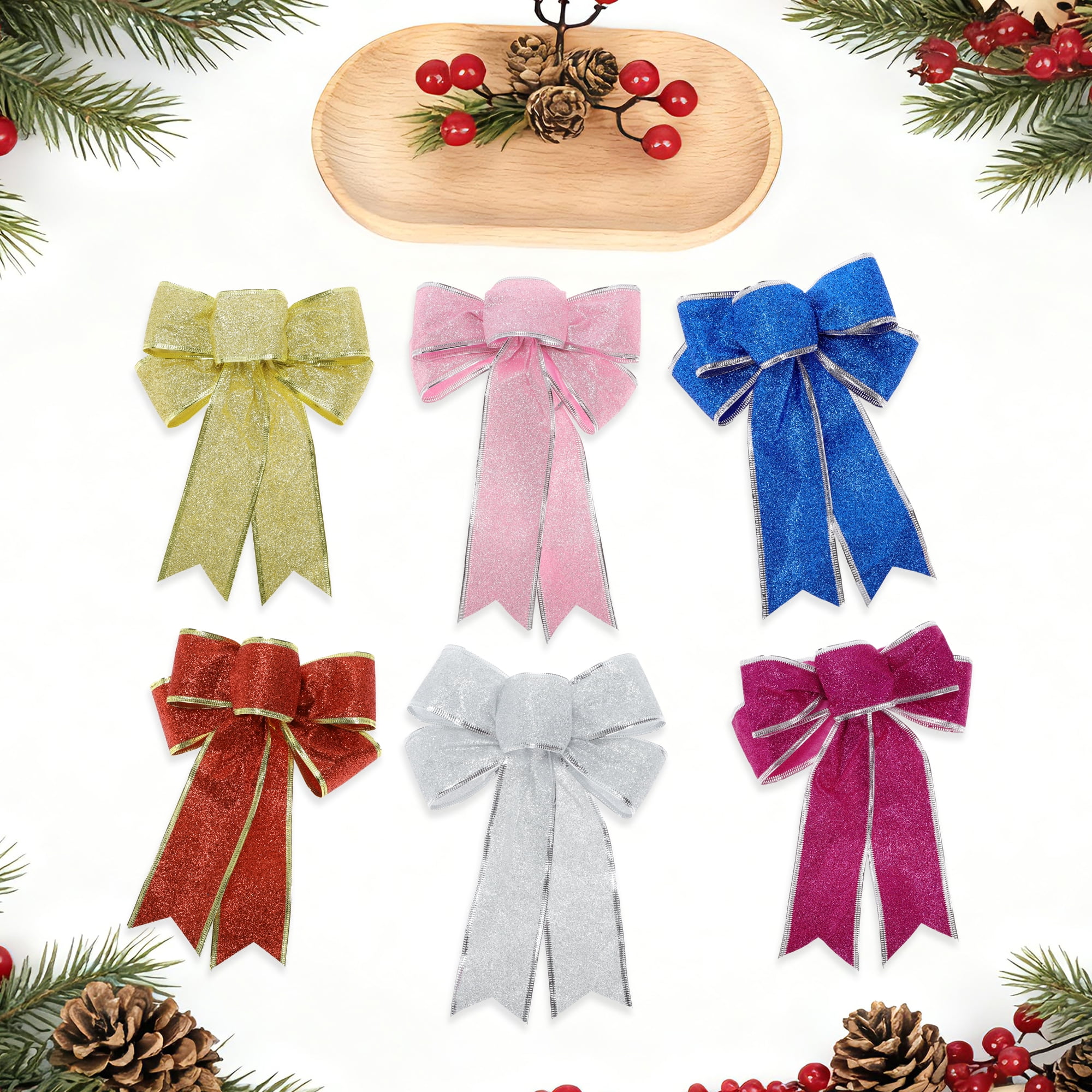 Unique Bargains Fabric Gift Bow Decoration 7.09"x9.06" 2 Pcs Silver Tone Pink