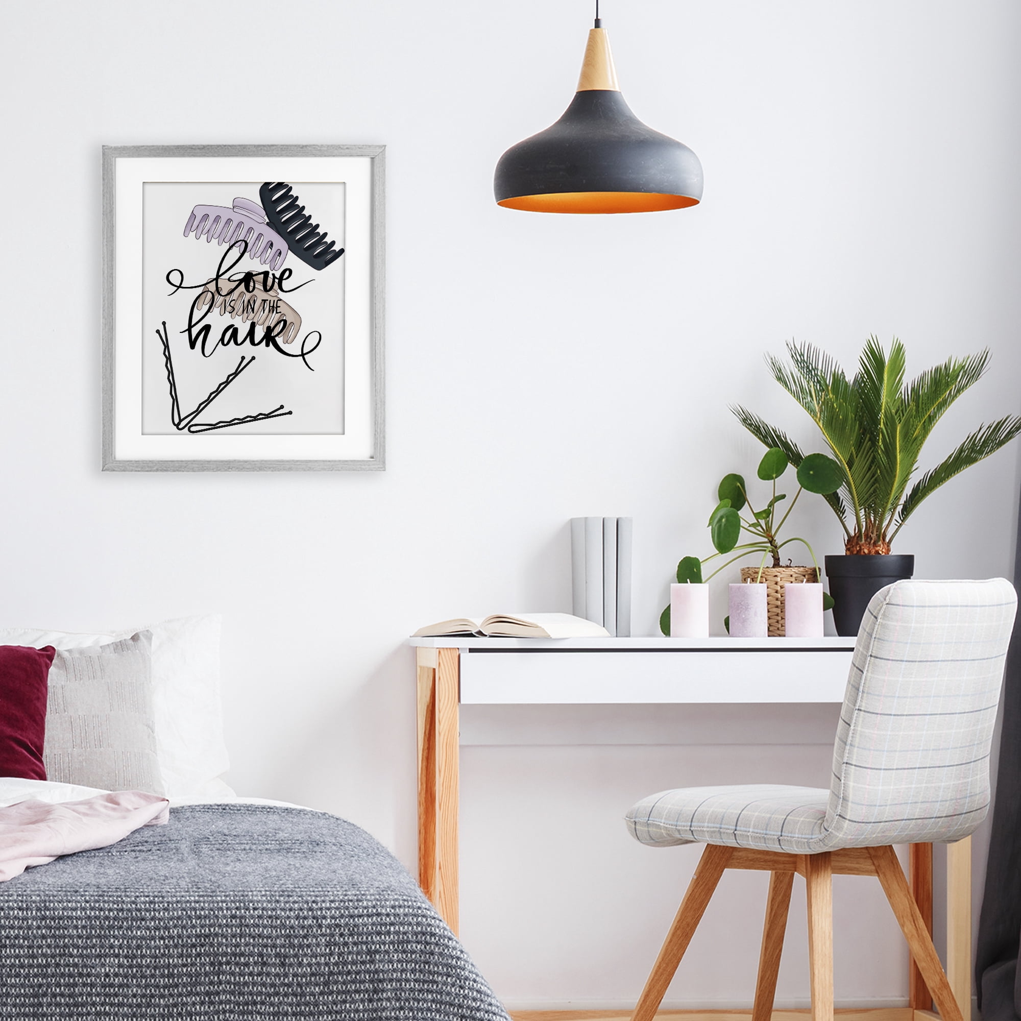 Stupell Industries Love Is In The Hair Gray Framed Print Under Glass, design by Jesse Keith