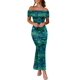 thumbnail image 2 of Vestido LUXVEER para mujer con hombros descubiertos, estampado floral, maxi azul lago, 2 of 7