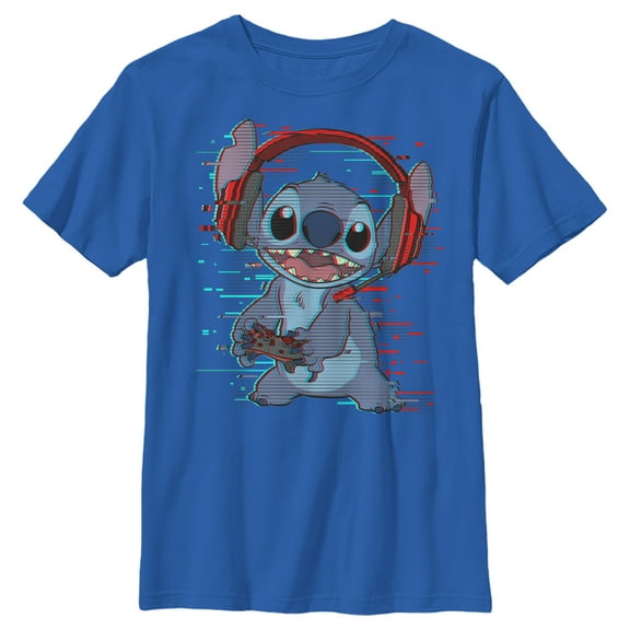 Boy's Lilo & Stitch Red and Blue Gamer Graphic Tee Royal Blue Small