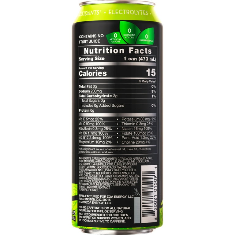 ZOA Energy Drink, Lemon Lime, Zero Sugar, 16 fl oz Can ZOA Energy Drink, Lemon Lime, Zero Sugar, 16 fl oz Can